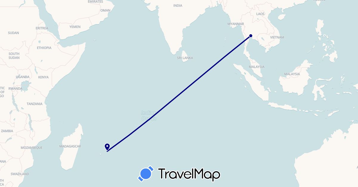 TravelMap itinerary: driving in Mauritius, Thailand (Africa, Asia)